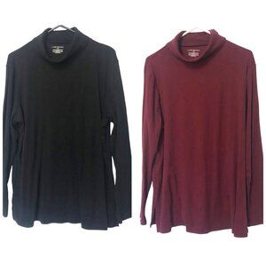 Bundle of 2 Lane Bryant Turtle Neck Ribbed Knit Tops Size 18 / 20 Blk Burgandy